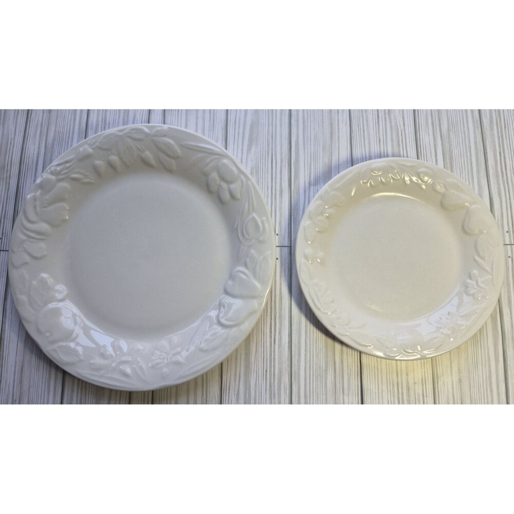 Harvest Moon by Citation White Dinner & Salad Plate Set | Embossed Fruit Floral